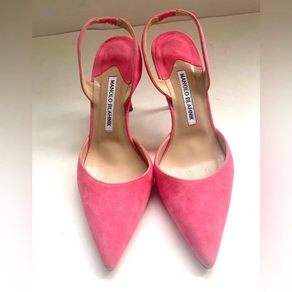 Manolo Blahnik Pink Suede Slingback Pump - Picture 2 of 8